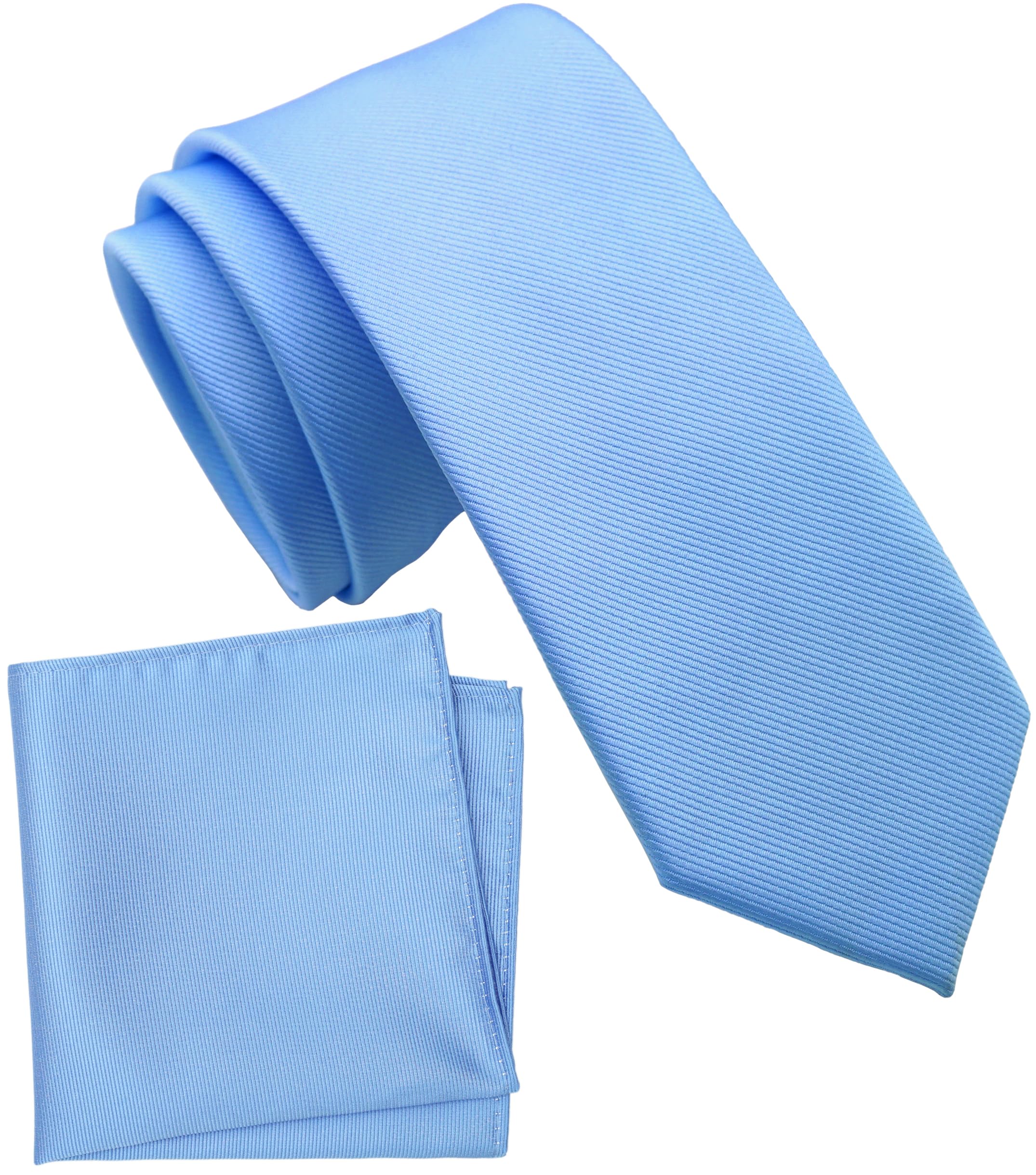 Boy's Solid Tie with Pocket Square Set, Regular Necktie for Children and Kids, Self-Tied