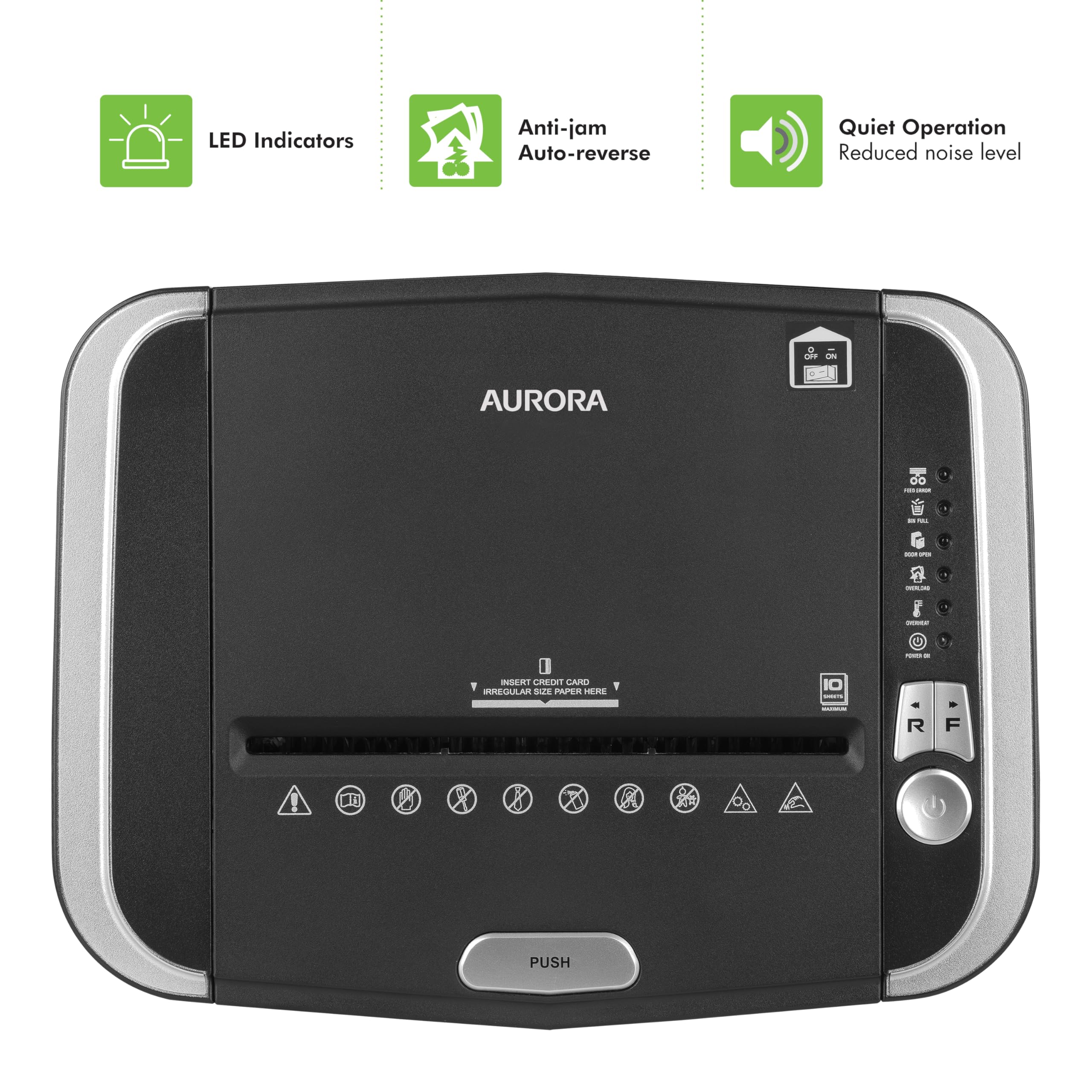 Aurora Trituradora de Papel microcortado y Tarjetas de crédito de Grado Comercial de 150 Hojas de alimentación automática con Cesta extraíble de 6.3 galones/Tiempo de Funcionamiento Continuo de 60
