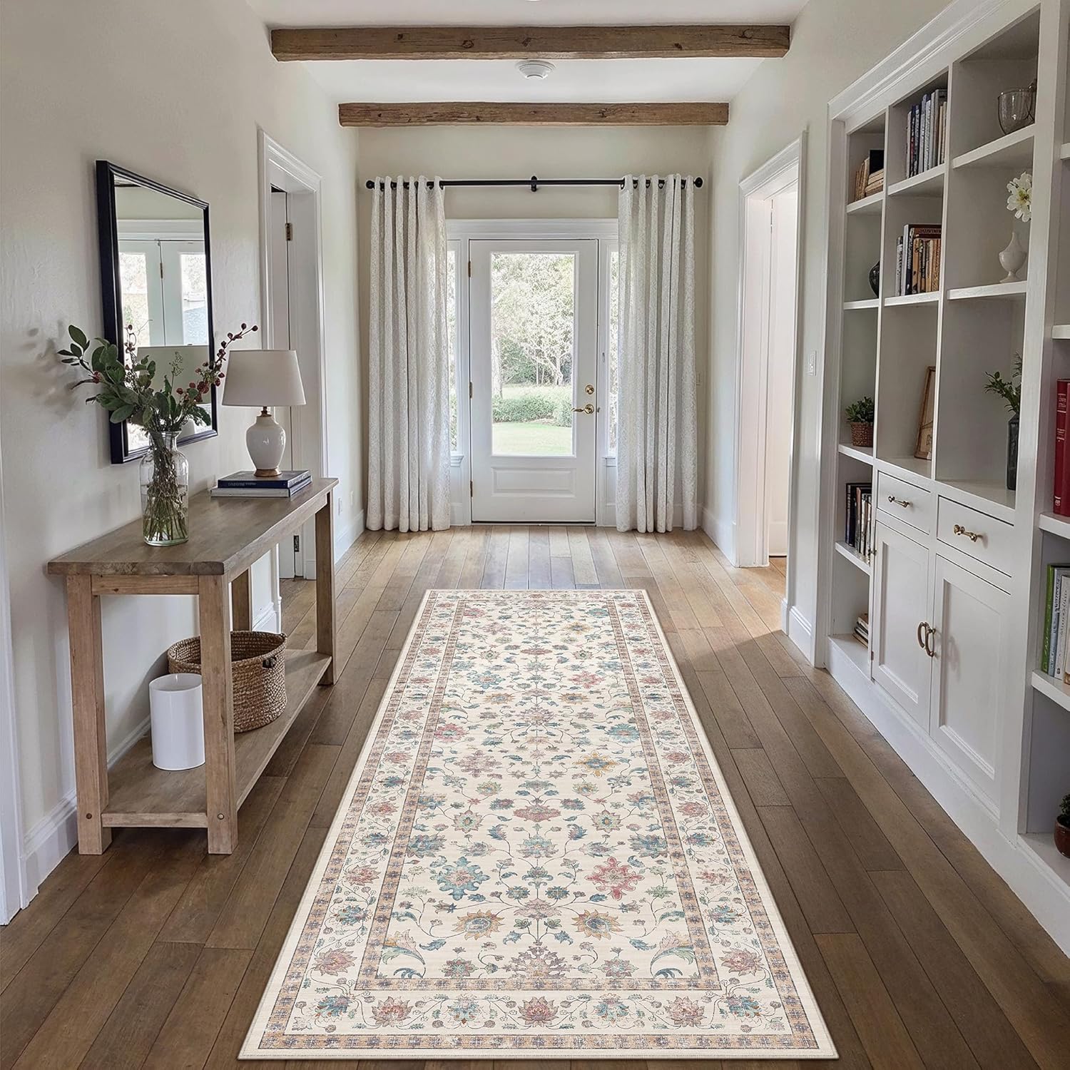 HUGEAR 2x6 Runner Rug Hallway Vintage Colorful Machine Washable Retro Floral Low Pile Carpet Vacuumable Distressed Long Throw Rug Bedroom Office Bathroom Kitchen Farmhouse Playroom Non Slip