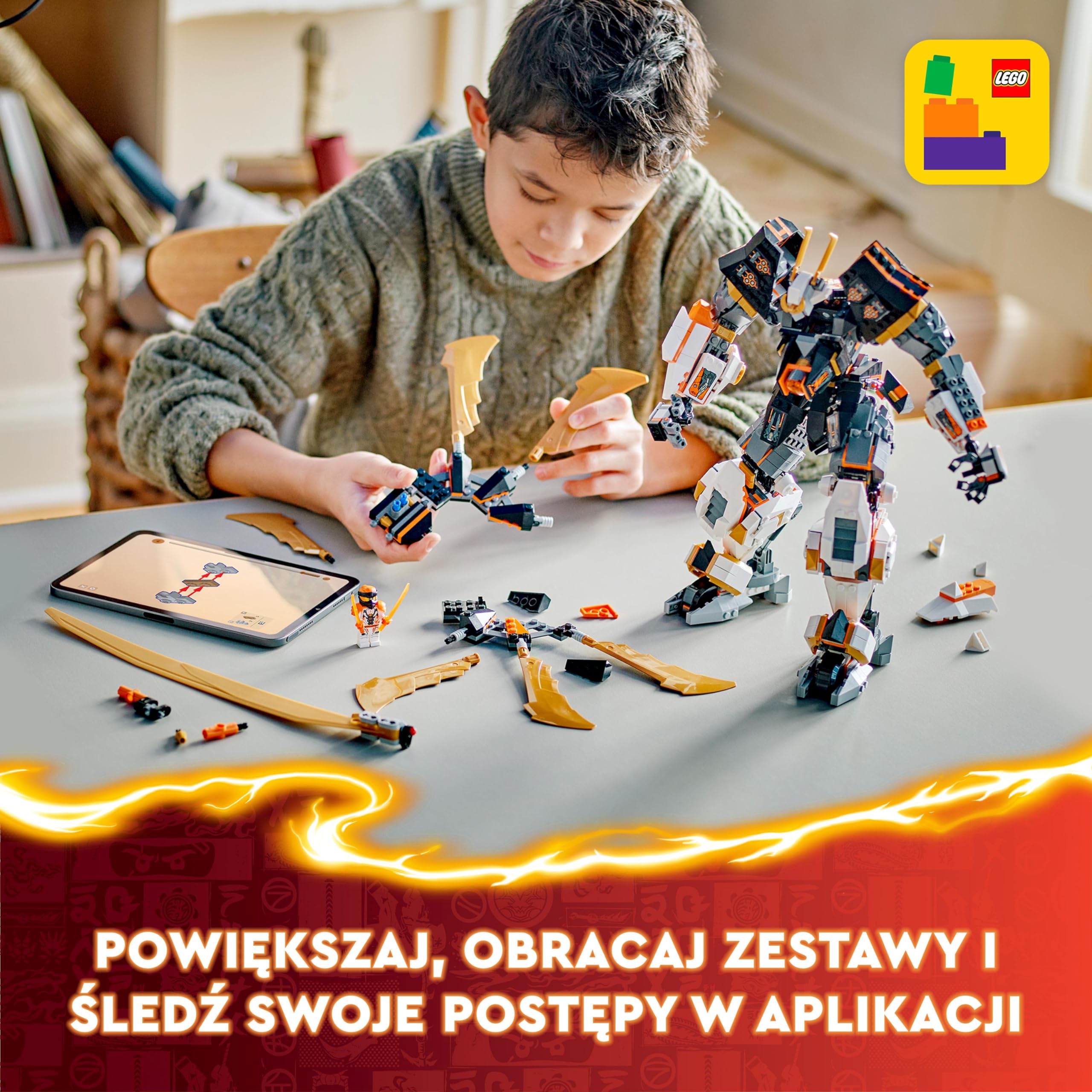LEGO NINJAGO Tytanowy smok-mech Cole’a, Zabawki Ninja dla Dzieci, Chłopców i Dziewczynek, z 1 Minifigurką, Prezenty dla Nastolatków i Fanów Serialu Smoki Powstają, 71821