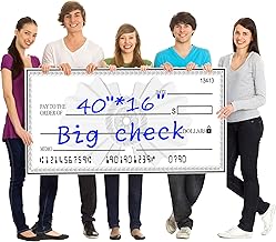40x16 Inch Big Check Giant Check | Dual-Color Dry Erase Presentation Check | Waterproof Reusable Sign for Charity Events & School Awards with 2 Markers & Guide