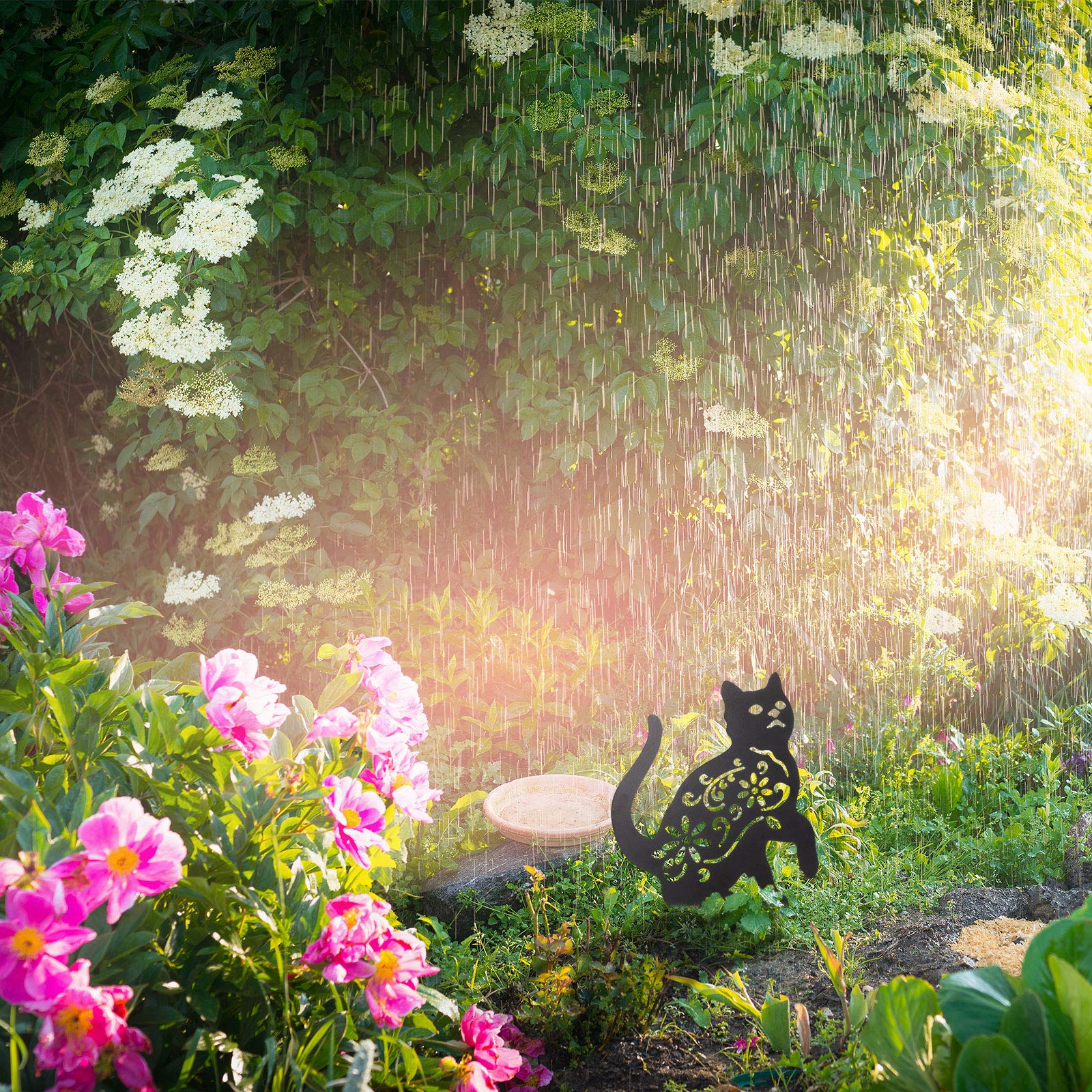 BESPORTBLE Garten-Deko – Schwarze Katzen-Statue Aus Eisen, Ca. 27 X 29 Cm, Mit Erdspieß (für Garten, Hof & Rasen)