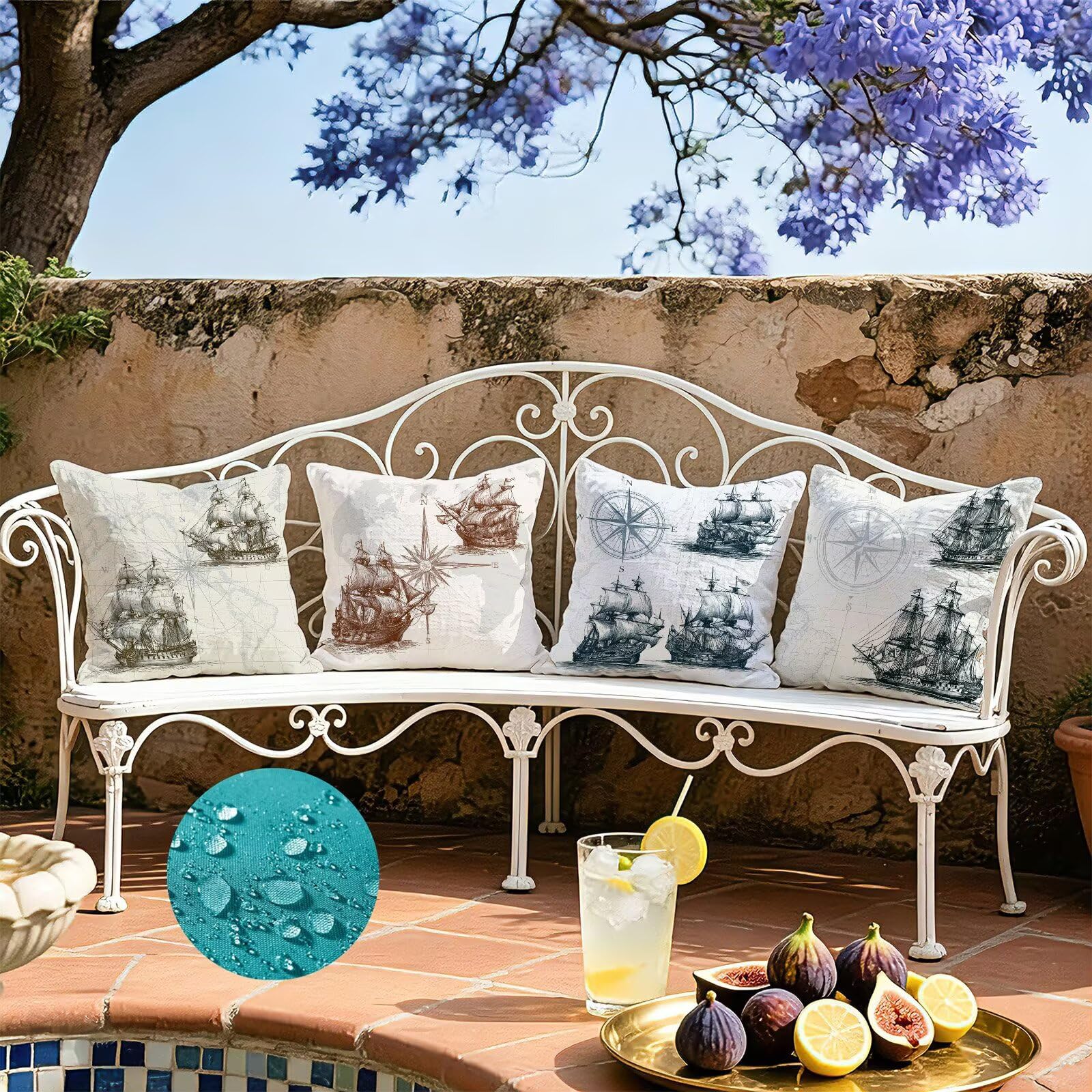 Blu Federe Cuscini Divano 70x70cm, Cuscini da Esterno Set de 4, Cod-777