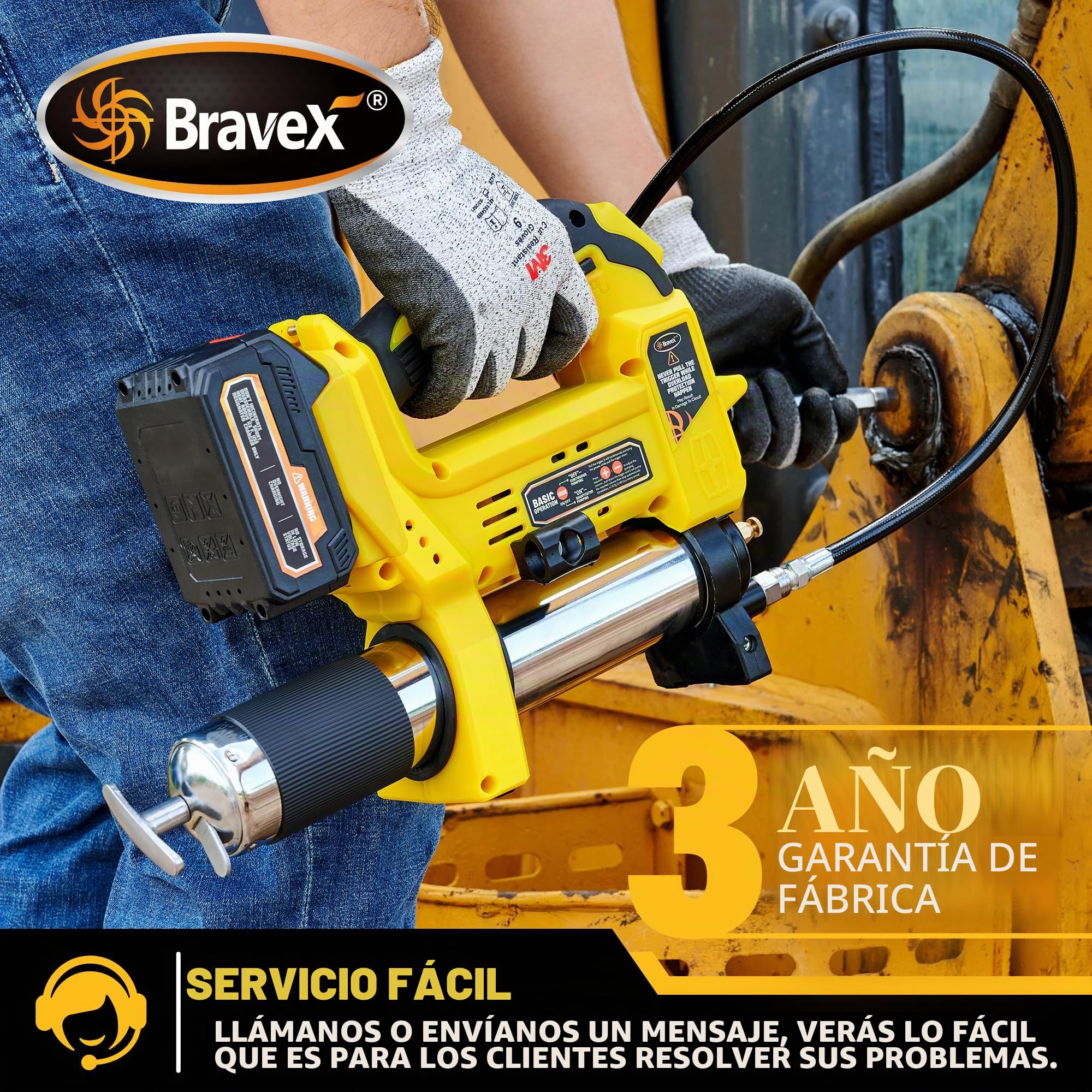 Bravex Pistola de grasa inalámbrica, 12,000 PSI eléctrica, batería recargable, manguera de 40 pulgadas, bombeo automático cuantitativo