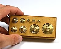 Vista 2 de Eisco - Juego de pesas de latón de 9 piezas, pesos primarios (0.04 oz-3.53 oz), masas de equilibrio de laboratorio educativo, incluye bloque