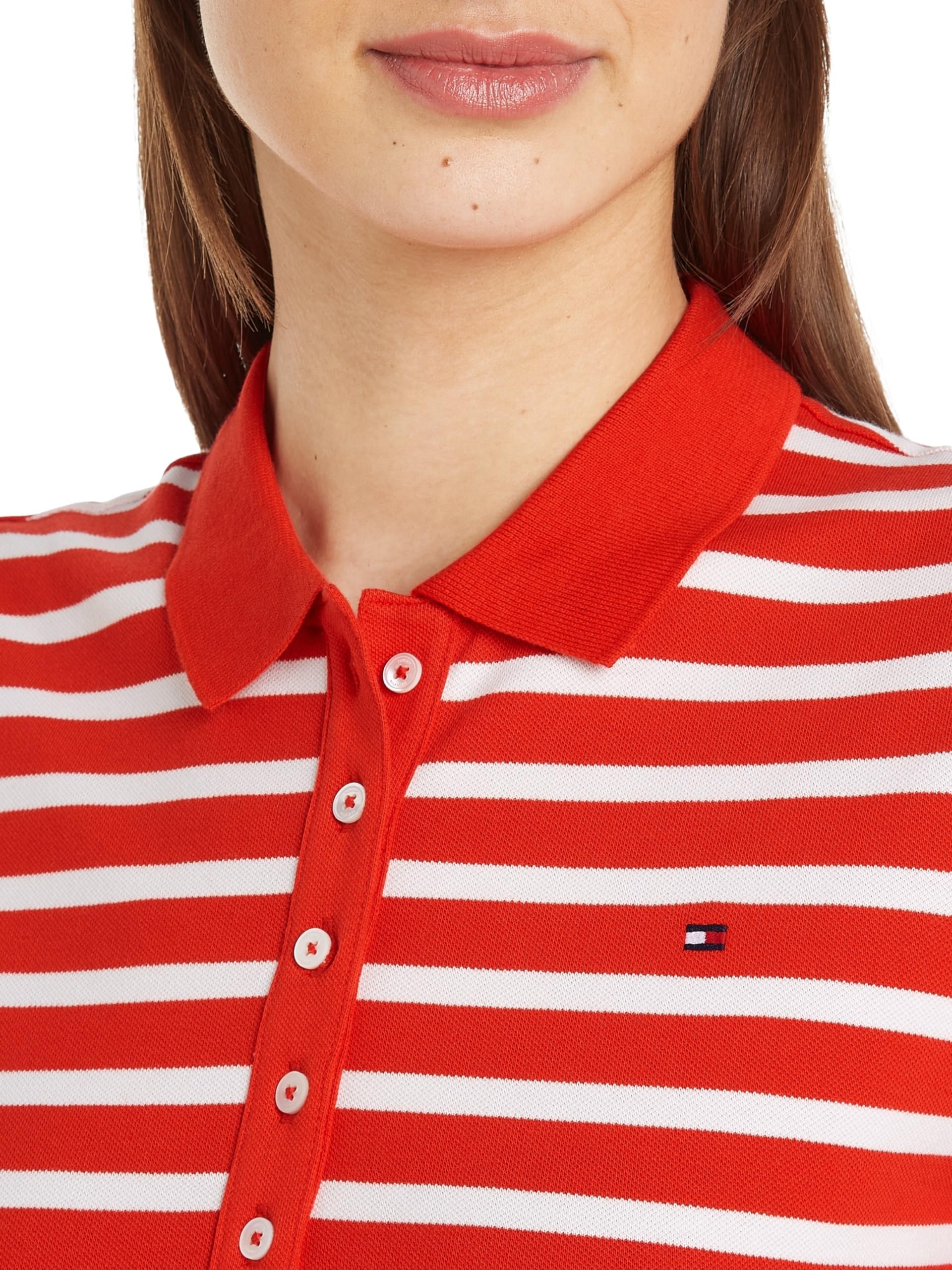 Tommy Hilfiger Polo de Manga Corta para Mujer 1985 Pique Stripe Regular Fit