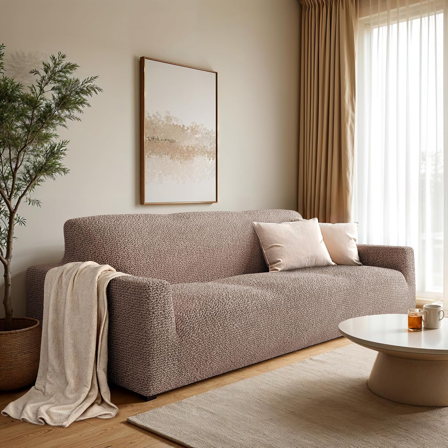 PAULATO BY GA.I.CO Sofa Slipcover - Stretch Couch Cover - Stylish Cushion Sofa Cover - Soft Polyester Fabric Slip Cover - 1-Piece Form Fit Washable Protector for Pet - Microfibra Collection - Marsala