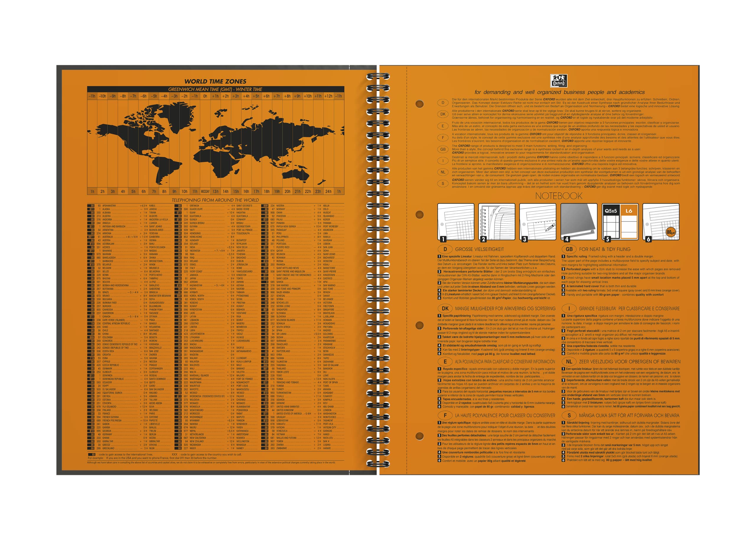 Oxford Notebook International A4, kariert, 160 Seiten, stabiler Kartondeckel, 5 Stück