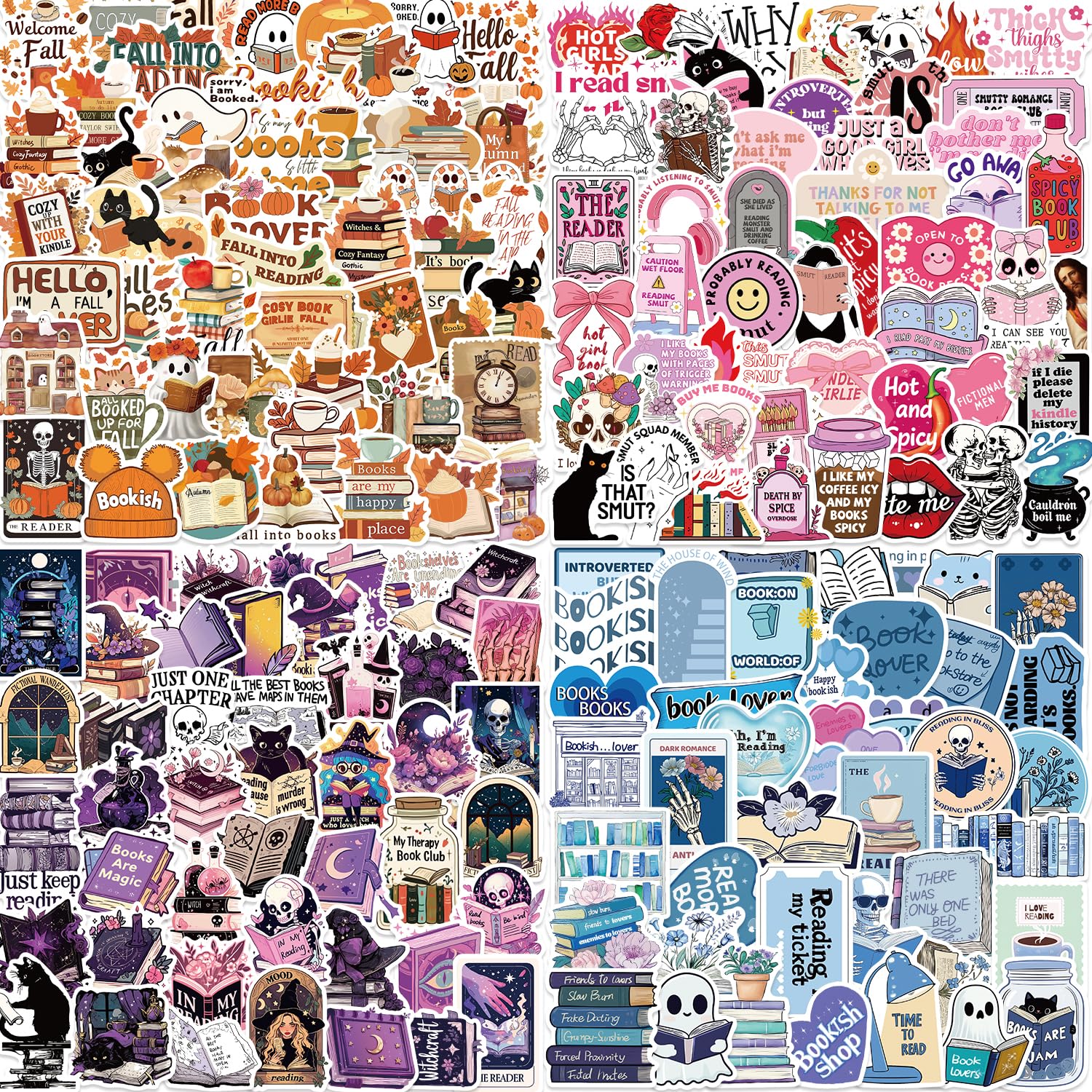 200PCS Stickers for Teen, Gothic & Aesthetic Reading Stickers for Book Lovers, Fall & Spooky Book-Themed Vinyl Stickers for Laptops, Water Bottles, Journals, Waterproof Decals