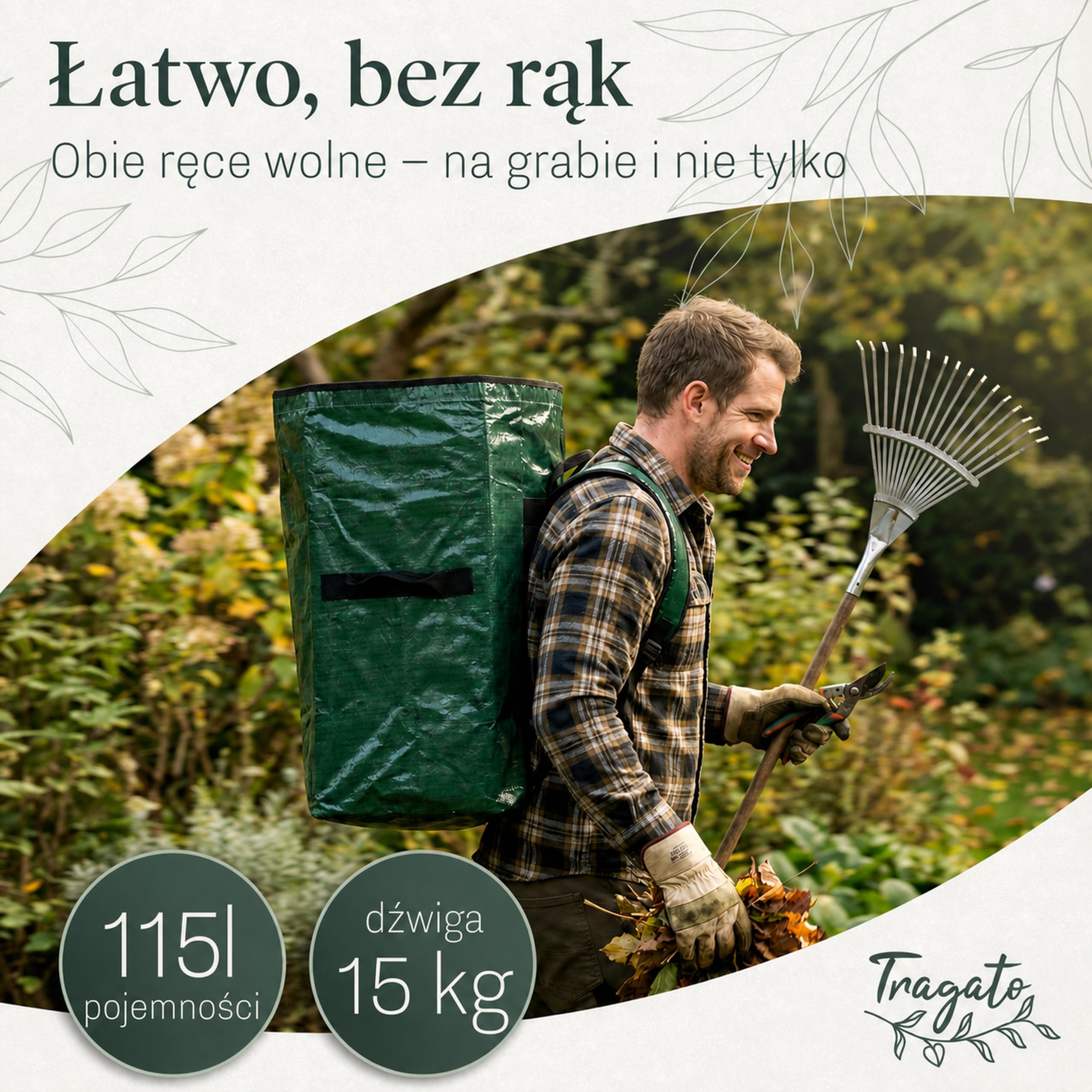Worek na Odpady Ogrodowe 115 L – Torba z Szelkami, Wolne Ręce