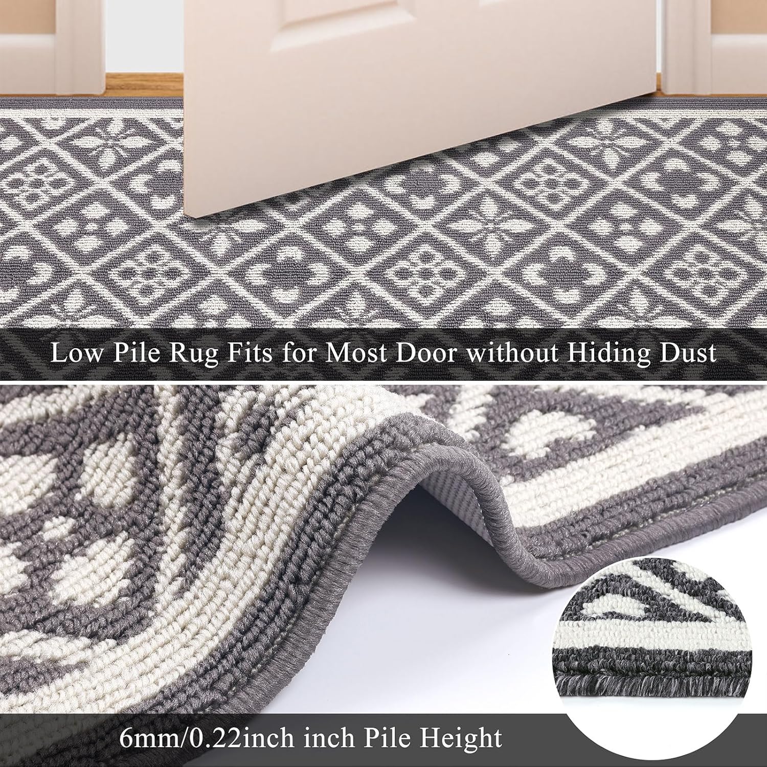 Ileading Indoor Door Mat 3x5ft Absorbent Dog Mats for Muddy Paws,Machine Washable Small Living Room Area Rug with Non-Slip Rubber Backing Low-Profile Inside Carpet for Hallway,Entryway,Kitchen(Grey)