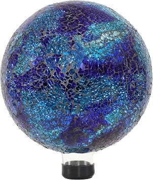 Sunnydaze 10-Inch Gazing Ball for Garden - Glass Gazing Globe for Outside - Outdoor Garden Orb for Backyard or Front Lawn Decor - Deep Ocean Swirl
