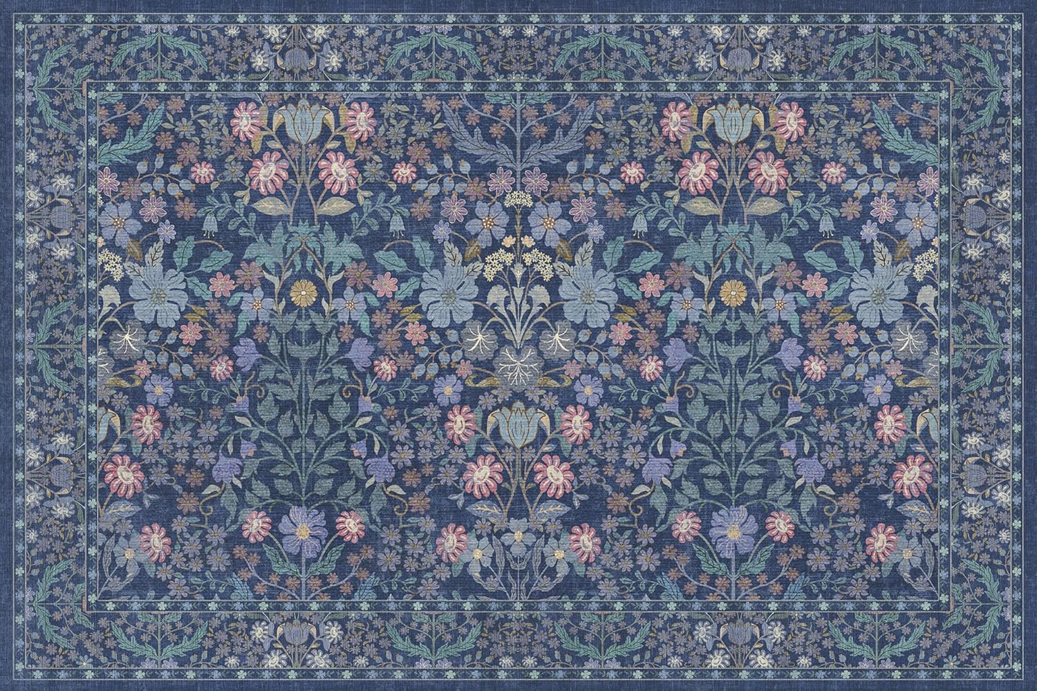 Blue Washable Entry Rug 2x3 Small Rugs- Front Door Throw Rugs Indoor, Non-Slip Bathroom Mat, Vintage Floral Thin Rug Stain Resistance for Kitchen, Laundry, Boho Entryway Décor