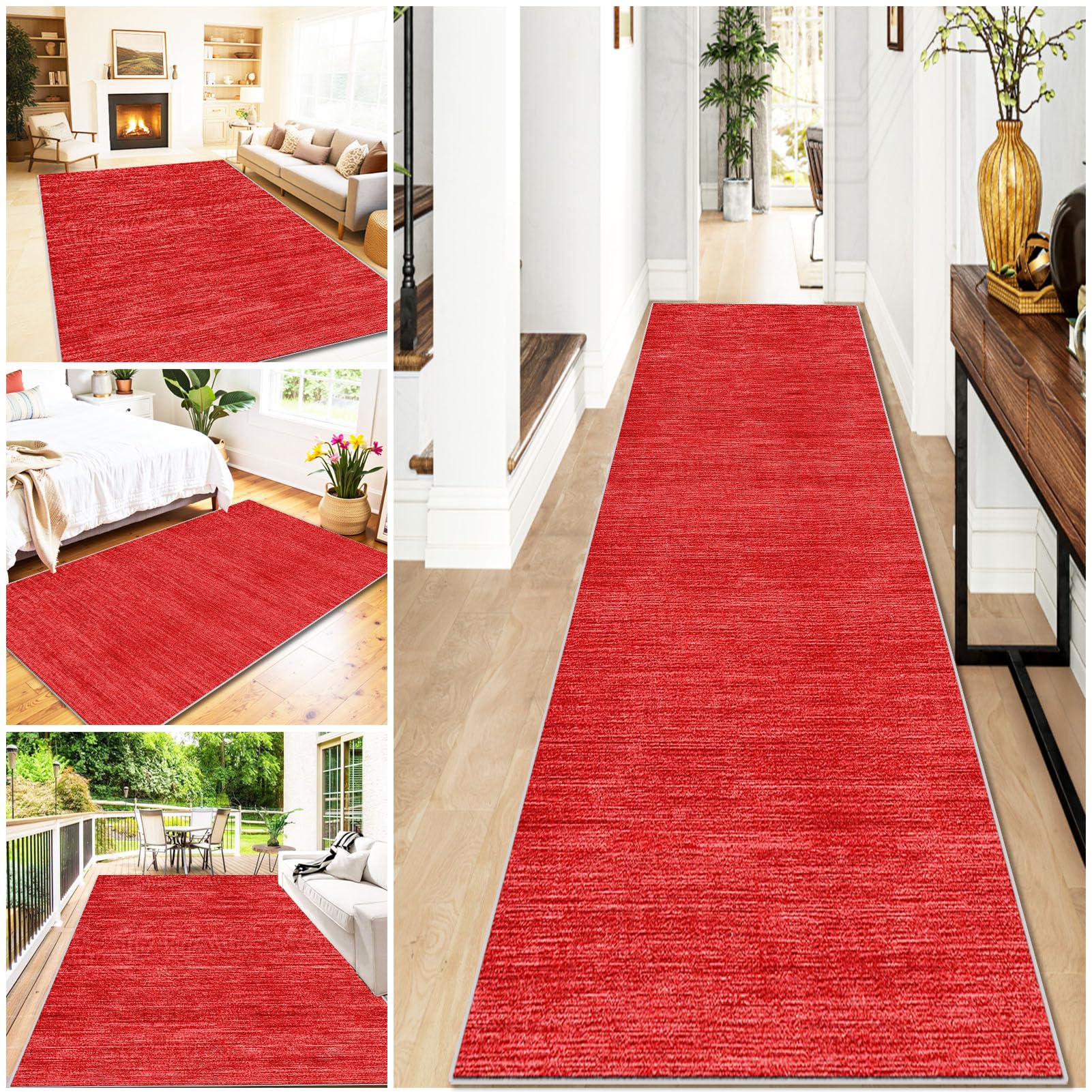 Runner Rugs for Hallway, Non-slip Kitchen Runner Mat, Low Pile Entryway Runner Mat, 65 x 500 cm Hall Runner Washable Indoor Corridor Carpet, Narrow Red Carpet Runners for Stairs Entryway, Bathroom