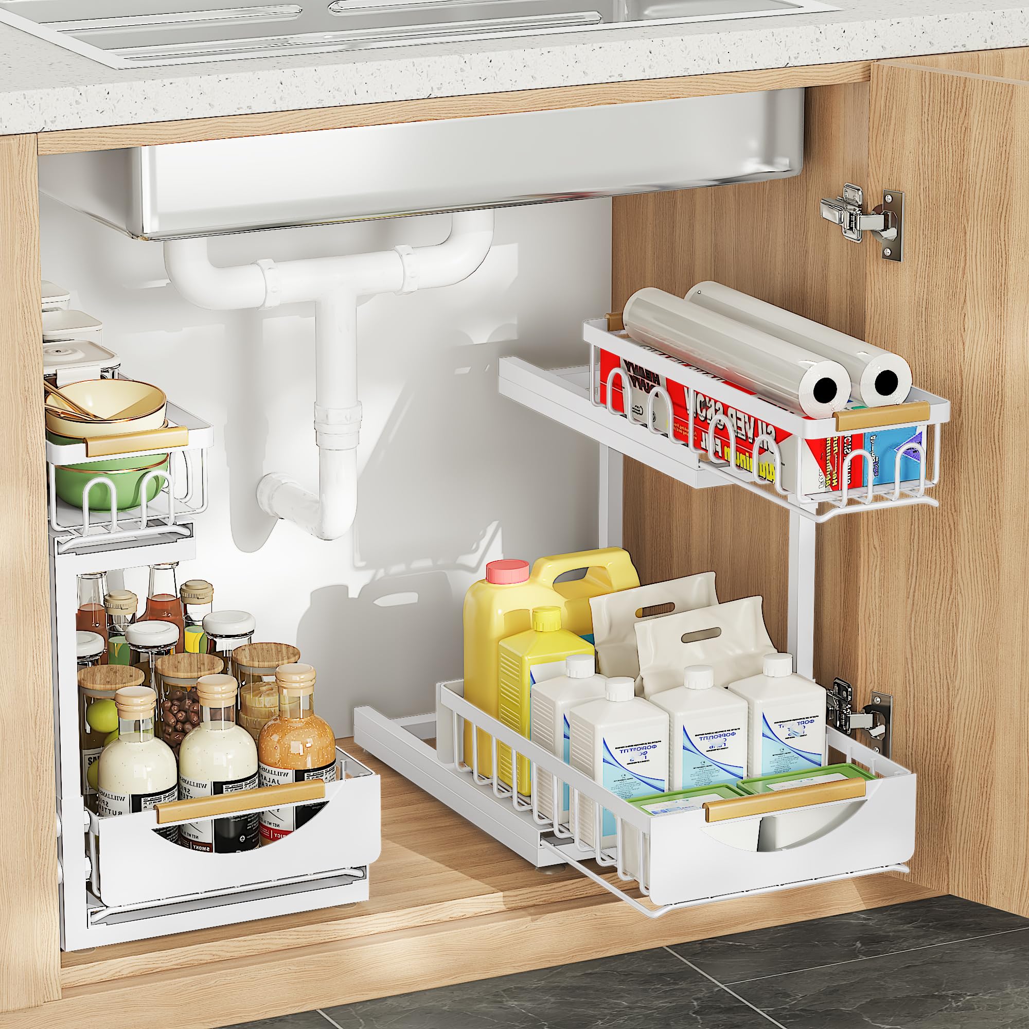 Under Sink Organizer and Storage for Bathroom and Kitchen - 2 Pack 2 Tier