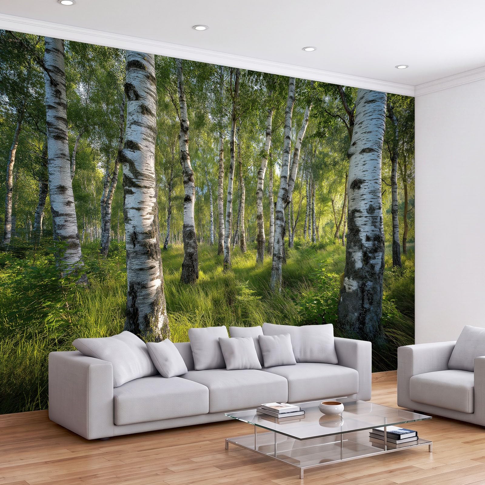 Designerska fototapeta XXL z motywem lasu naturalnego, 500 x 280 cm, rustykalny styl dworkowy, brzoza botaniczna, tapeta ścienna o wysokiej rozdzielczości, odporna na odkształcenia, dekoracja ścienna