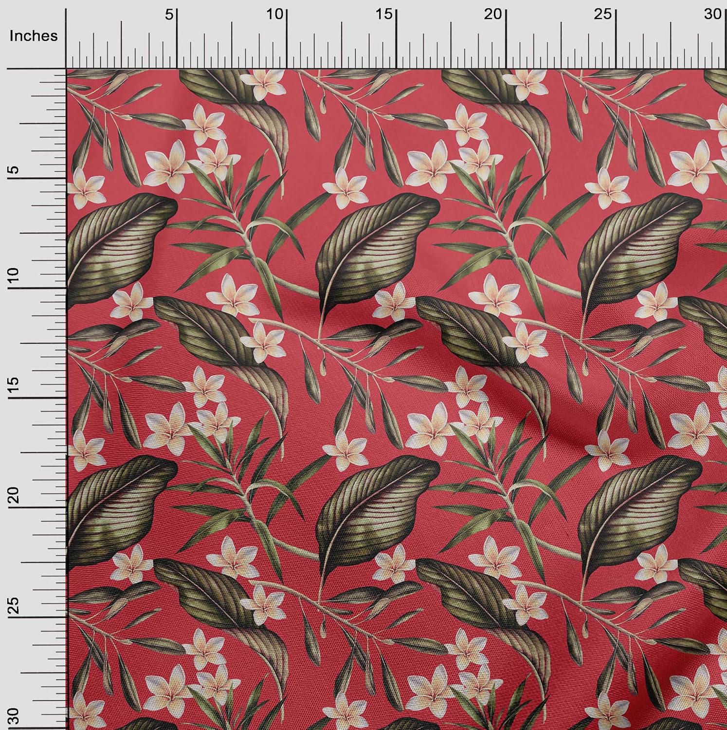 oneOone Polyester Spandex Light Red Fabric Floral & Leaves Tropical Quilting Supplies Print Sewing Fabric by The Yard 56 Inch Wide