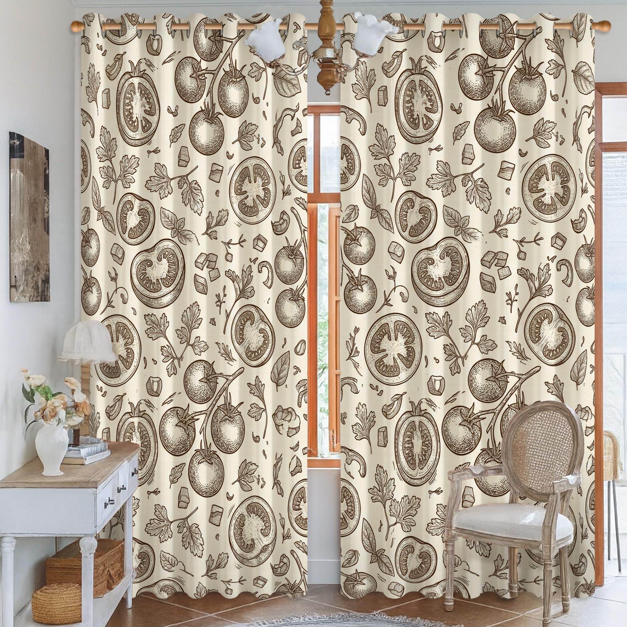 Cortinas opacas con diseño de tomates, estilo rústico de hojas de otoño, sin arrugas, para decoración de ventana de oficina, 52 x 84 pulgadas