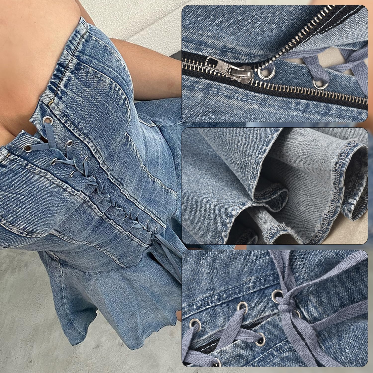Sexy Tube Denim Dress Corset Strapless Ruffled Hem Jean Mini Dress - Image 5