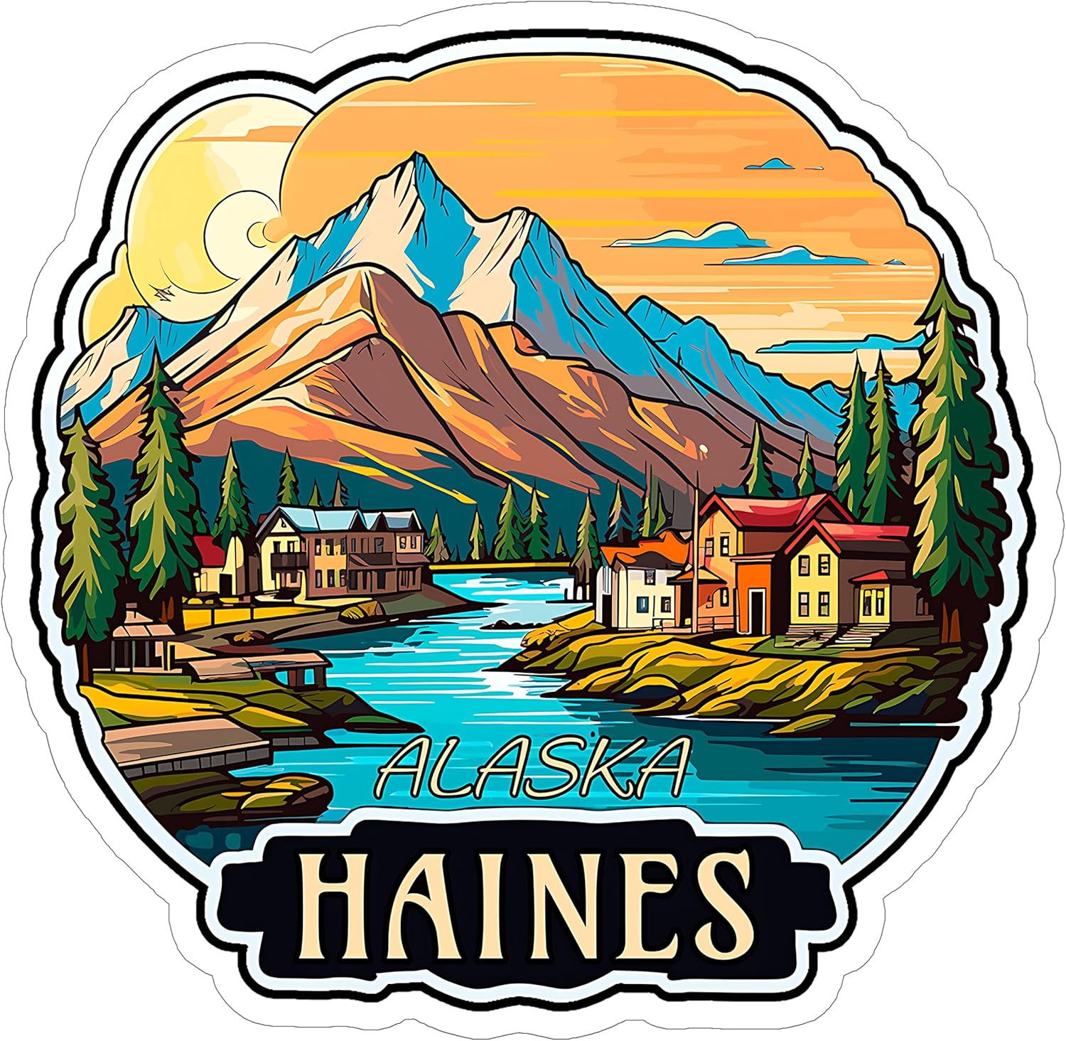 Haines Alaska Sticker Travel Weatherproof Souvenir Decal Vinyl Small Waterproof for Water Bottle Mug Passport Notebook Laptop Computer Phone Car Stickers 4" ID44990