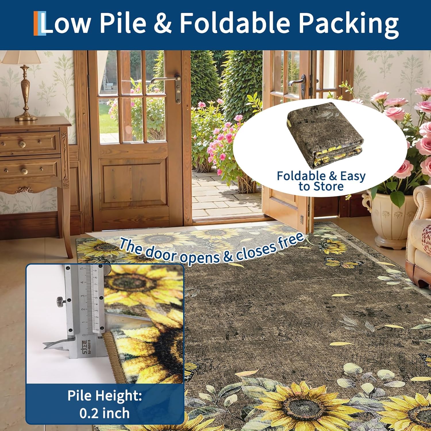 GarveeHome Washable 9x12 Area Rugs for Living Room, Soft Non Slip Sunflower Rug for Bedroom Nursery, Low Pile Large Throw Carpet for Playroom Dining Room, Indoor Modern Home Decor Rug, Taupe