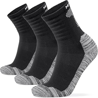 MIRMARU 3 Pairs Seamless Toe Hiking Outdoor Trail Running Trekking Moisture Wicking Cushion Crew Athletic Socks