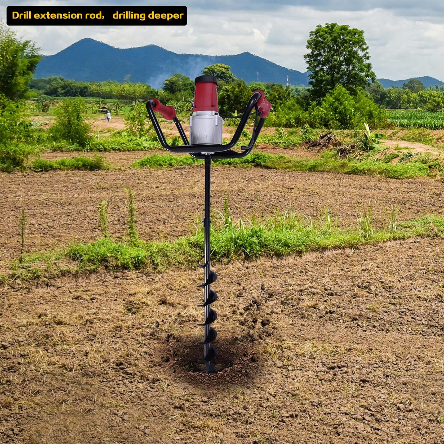 1500W Electric Post Hole Digger, 4" & 11" Extension Rods, Auger for Fence Farm Garden Plant