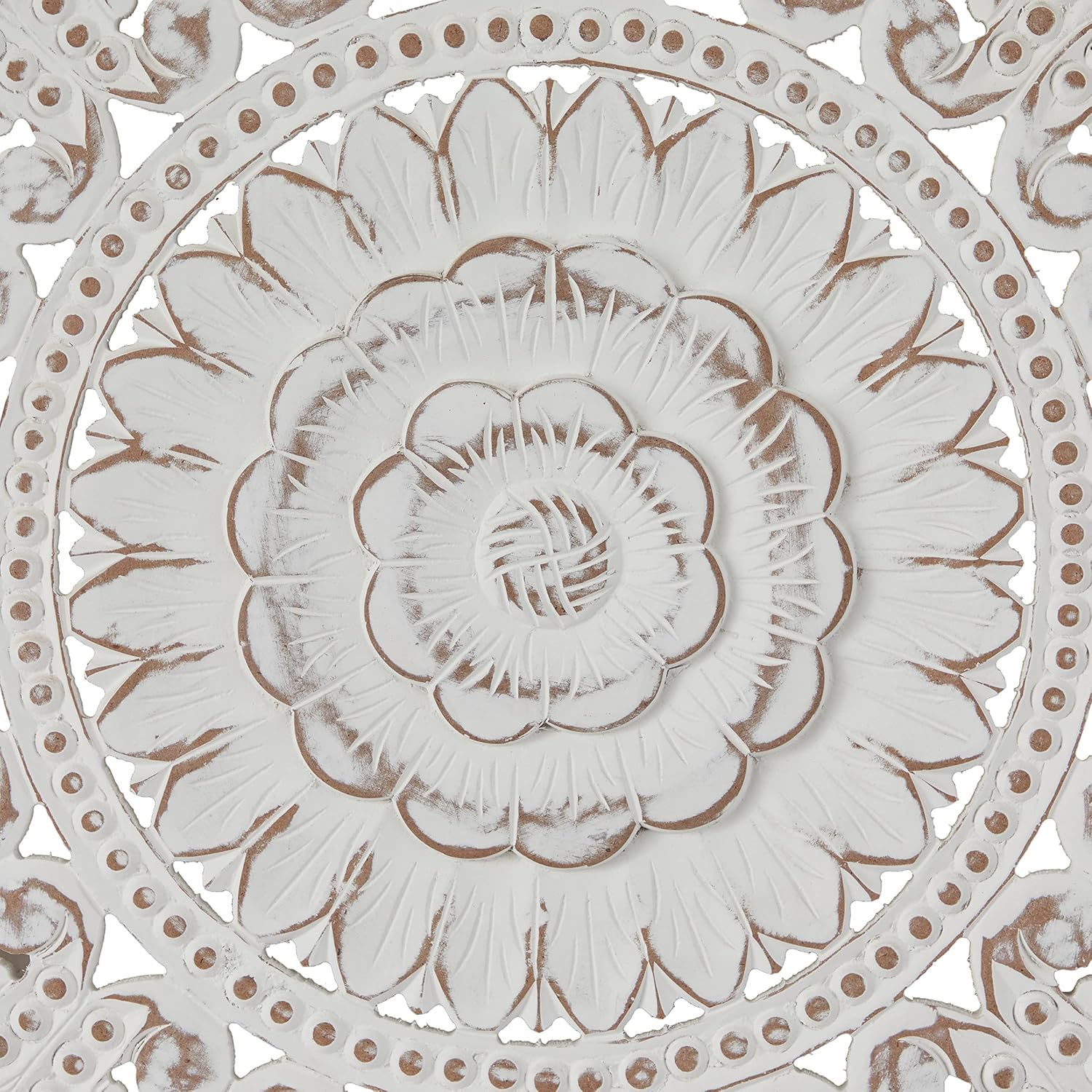 Deco 79 Wooden Floral Handmade Home Wall Decor Intricately Carved Wall Sculpture with Mandala Design, Set of 3 Wall Art 16" W, 48" H, White