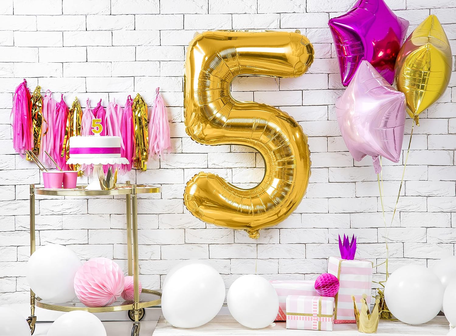 PartyDeco FB1M-5-019 86 cm Foil Balloon Number 5 Gold - Image 4