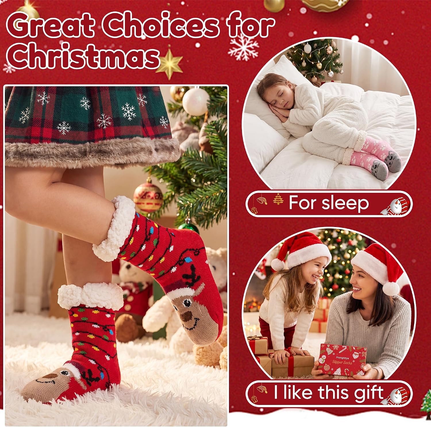 HONGTEYA Kids Fuzzy Slipper Socks Thick Warm Christmas Stocking Stuffers