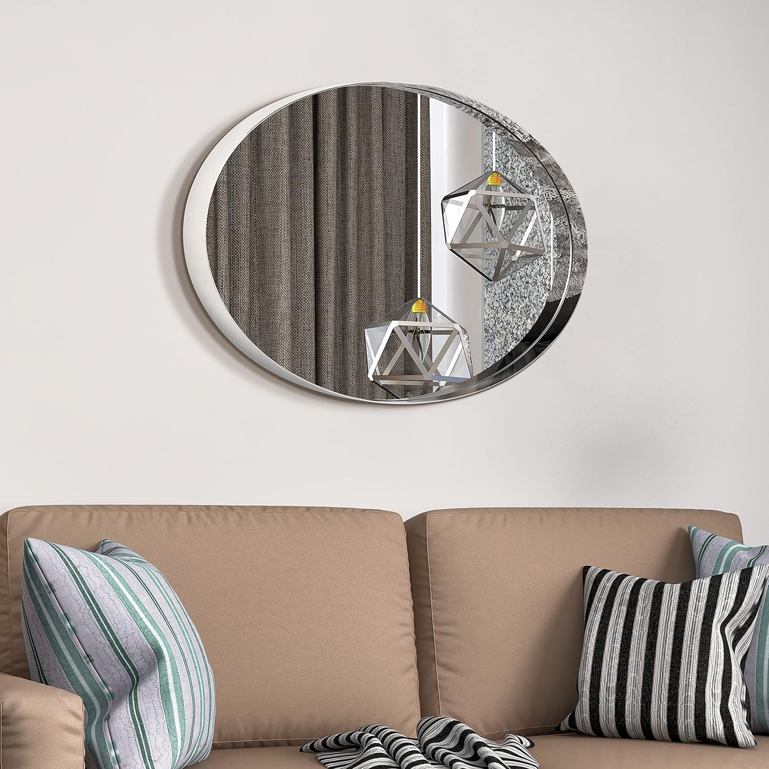 Empire Art Direct Ultra Polished Silver Stainless Steel Oval Wall Mirror, Mirror for Bathroom, Bedroom, Living Room, Ready to Hang, 24" x 36" x 2"