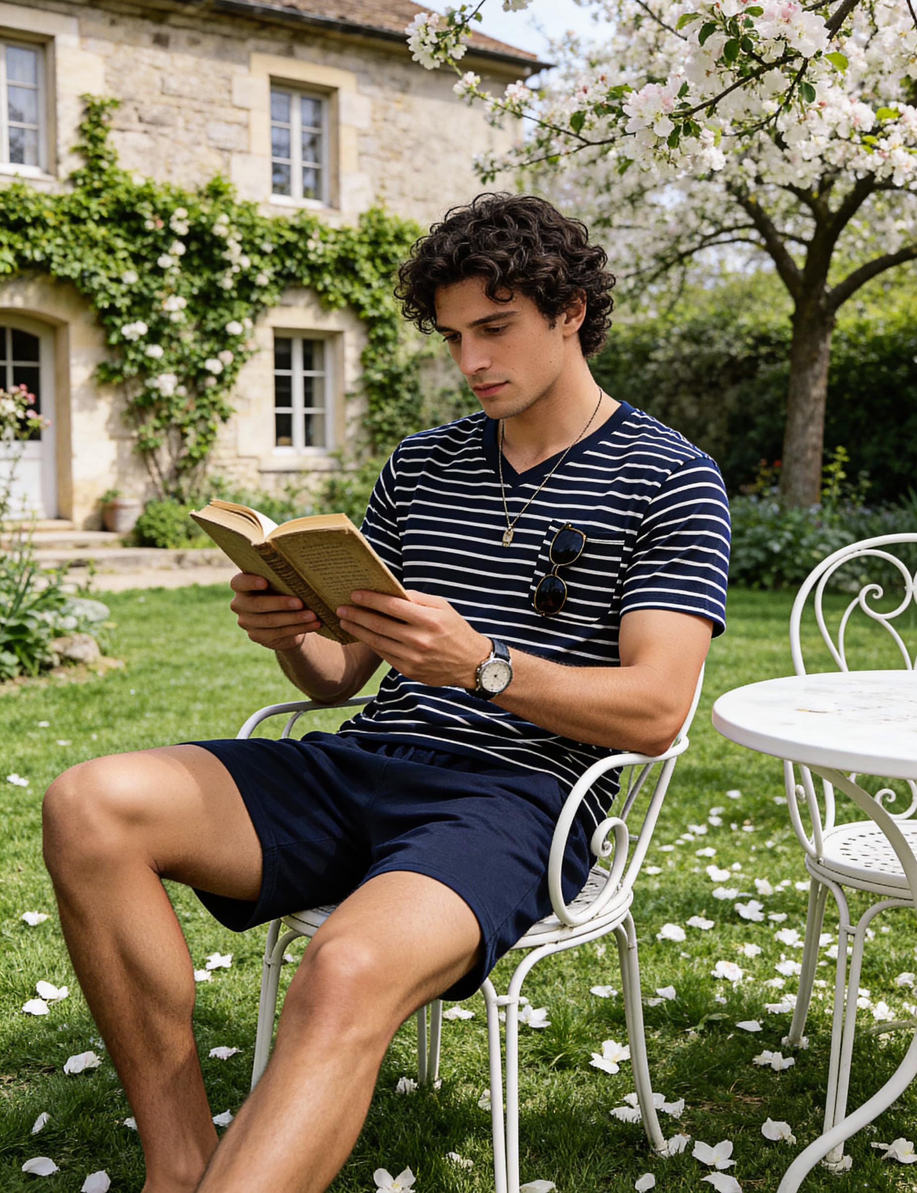 Litherday Schlafanzug Herren Kurz Pyjama Baumwolle Sommer Pyjama Set Kurzarm Zweiteiliger Nachtwäsche Männer Gestreift