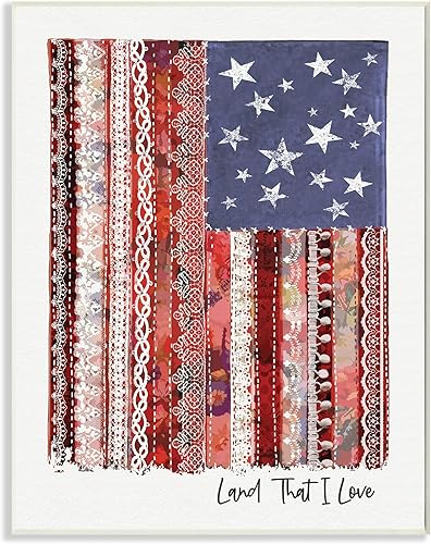 Stupell Industries Land That I Love Phrase - Placa de pared de macramé diseñada por Erica Billups, 13 x 19 pulgadas, color azul