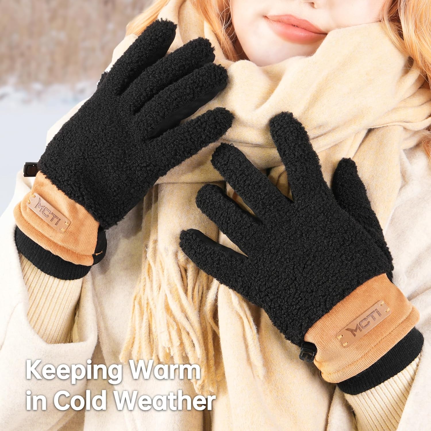 MCTi Winter Sherpa Gloves for Women Warm for Cold Weather Touchscreen Fleece Lining - Image 5