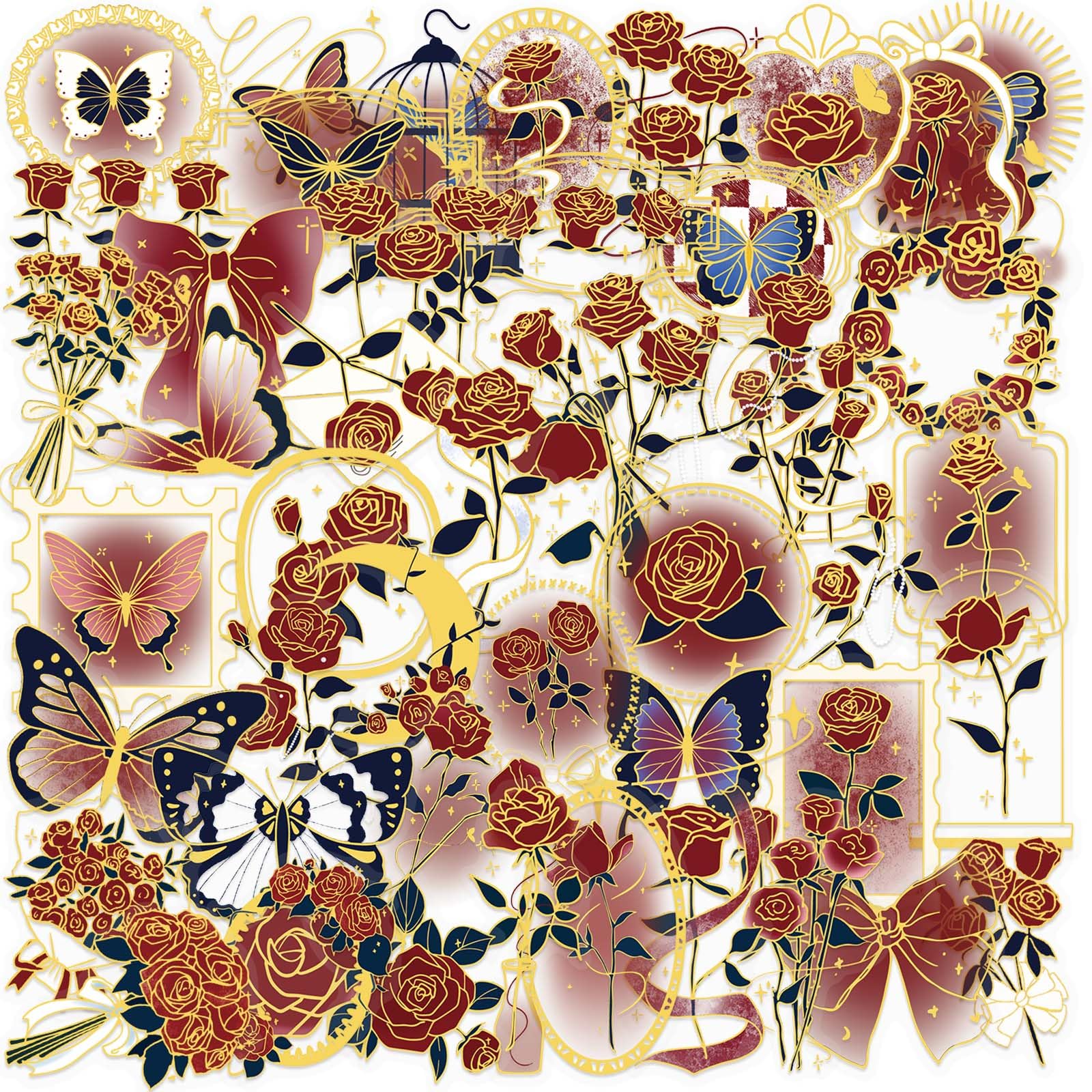 Flora Scrapbook Stickers Aesthetic Flowers Stickers Gold