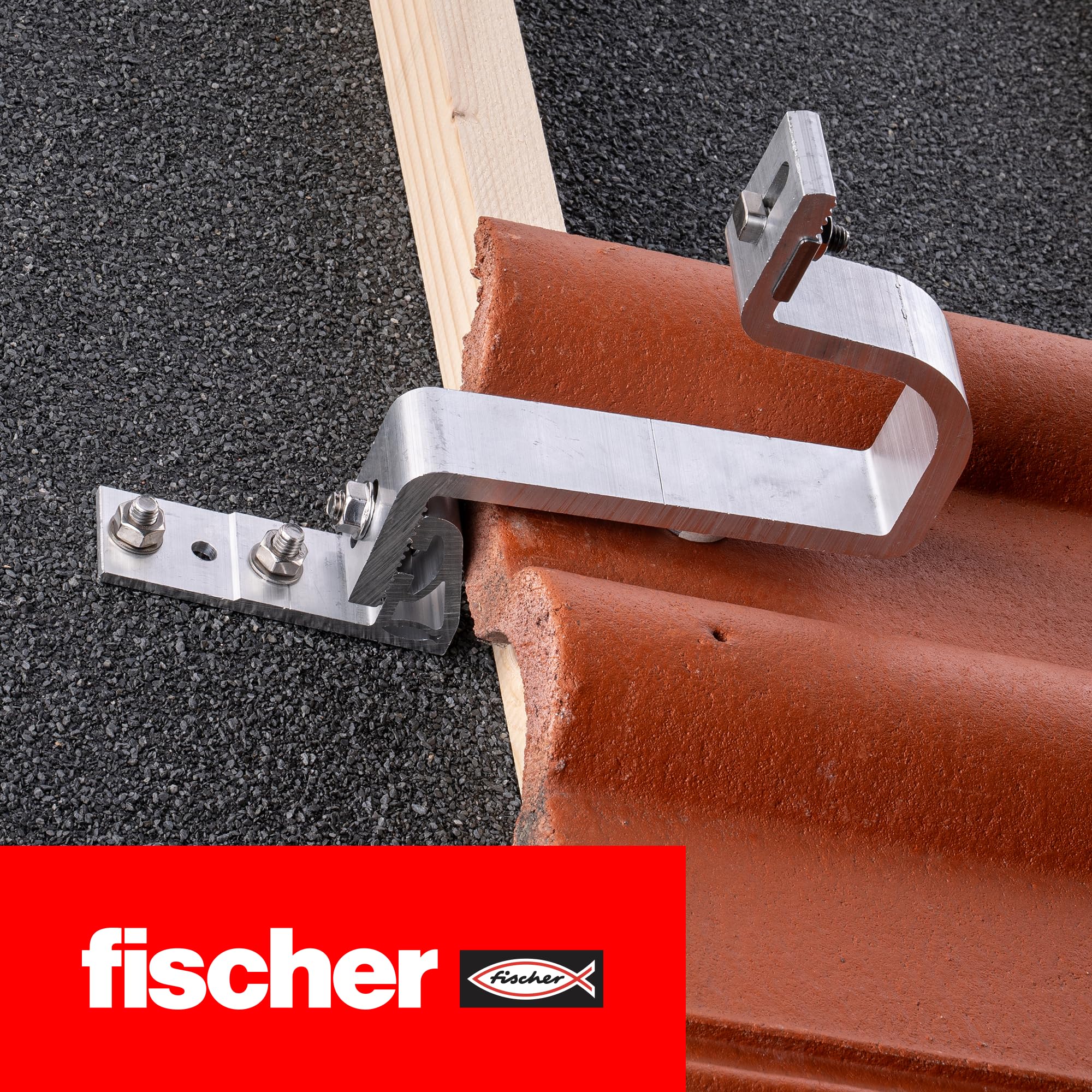 Fischer RH 52-67 V AL 10 x aluminiowe haki dachowe, 2 regulacje, pionowe złącze, do profili fotowoltaicznych paneli słonecznych, 571743