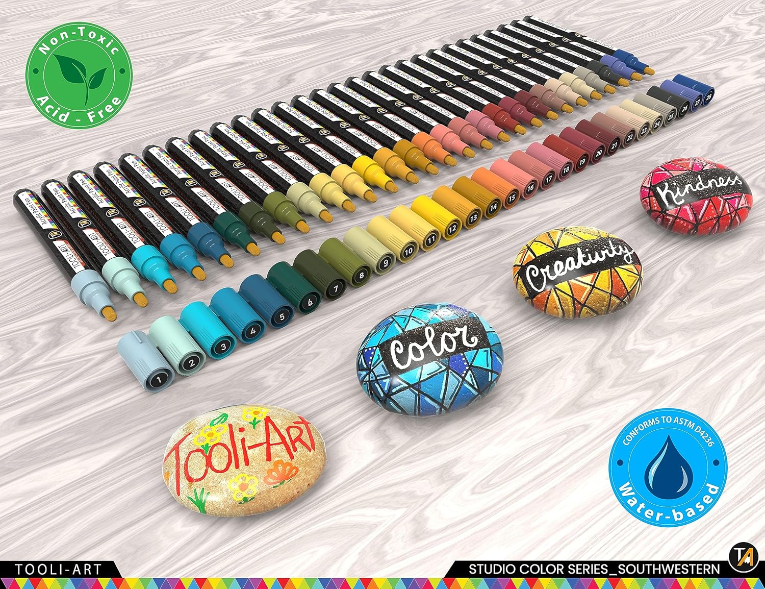28 Southwestern Colors Acrylic Paint Pens Studio Color Series Markers Set 3mm Medium Tip, Rock Painting, Glass, Mugs, Wood, Metal, Canvas, DIY Projects, Detailing. Non Toxic, Waterbased, Quick Drying - Image 2