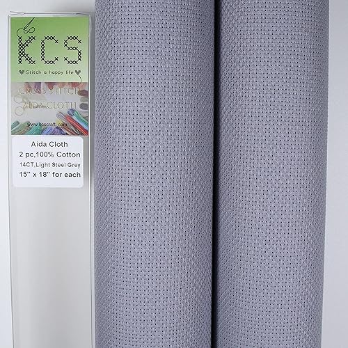 Miniatura 44 de KCS 2 piezas de tela de algodón Aida de punto de cruz contado de 15" x 18" para bordado (Lino, 14CT)