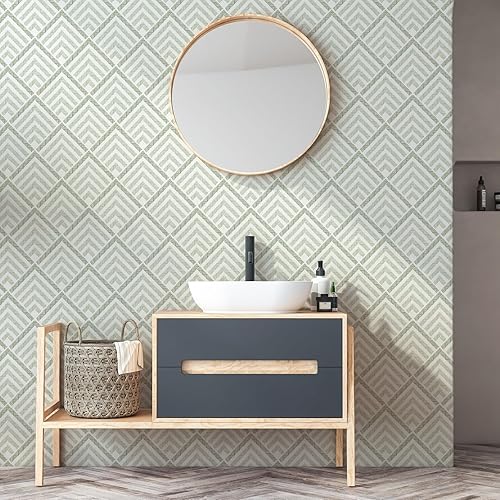 Miniatura 2 de Cohoo Home Papel tapiz geométrico verde y blanco para despegar y pegar, papel adhesivo para armarios y cajones, papel adhesivo bohemio verde y
