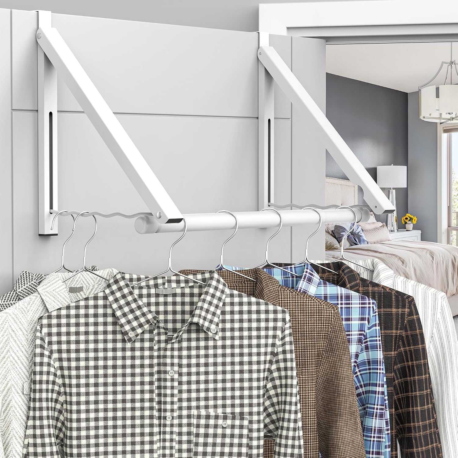 Hleelomi Over The Door Drying Racks White | Expandable Foldaway Clothes Rack Drying, Suitable for Doors in Bedrooms, Dorms, Bathrooms, and Laundry rooms