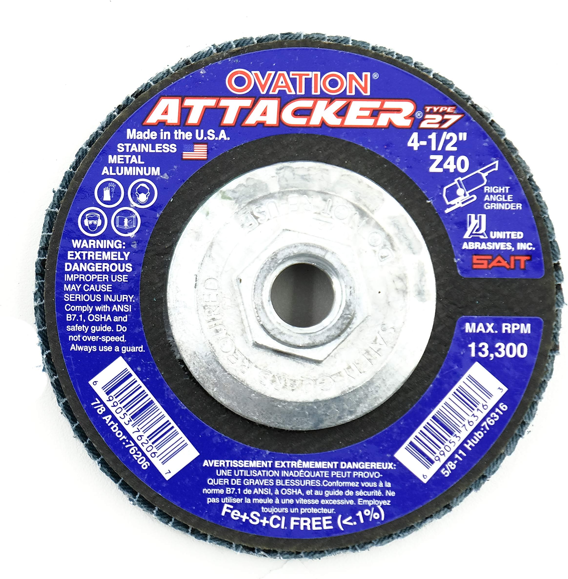 United AbrasivesSAIT 76206 Ovation Attacker Flap Disc, 41/2Inch x 7/