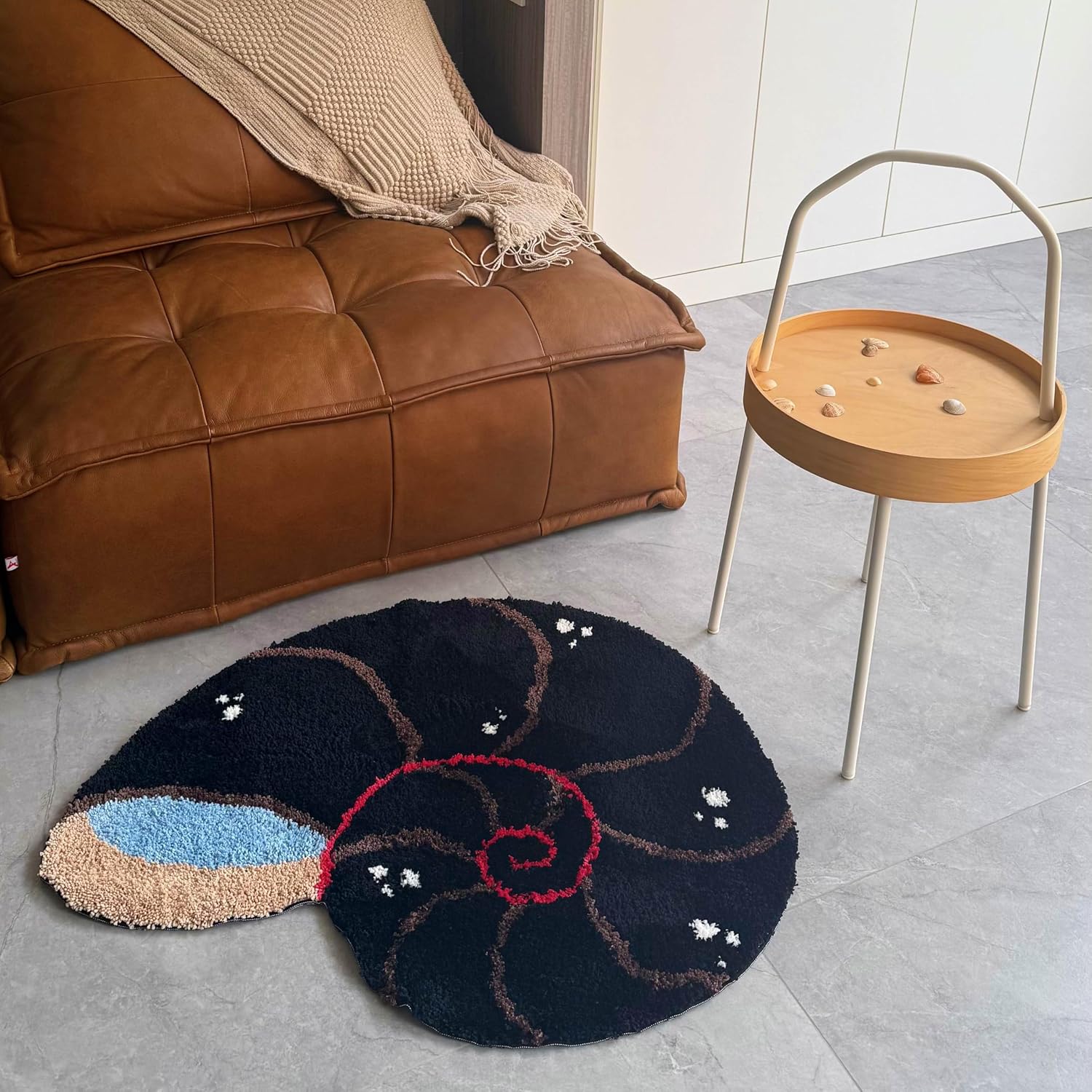 Black Rug Sea Conch Sea Shell Area Rug | Ultra-Soft, Machine Washable Accent Rug | Non-Slip, Super Absorbent Home Decor for Living Room, Nursery, Kids Room | 2.9x2.3 ft