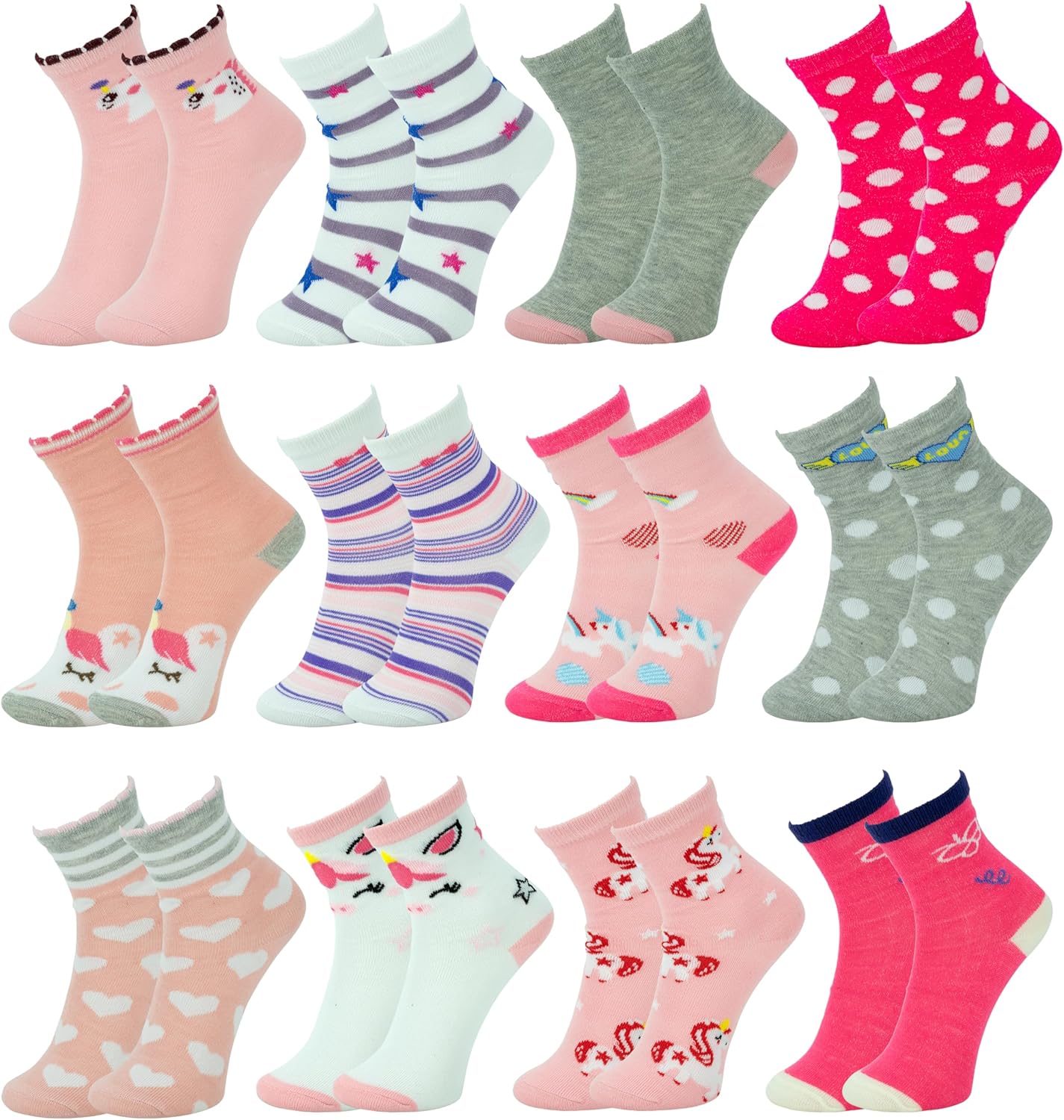 Gelante 12-Pack Girl Children Toddler Kids Cute Cotton Crew Novelty Socks - Image 3