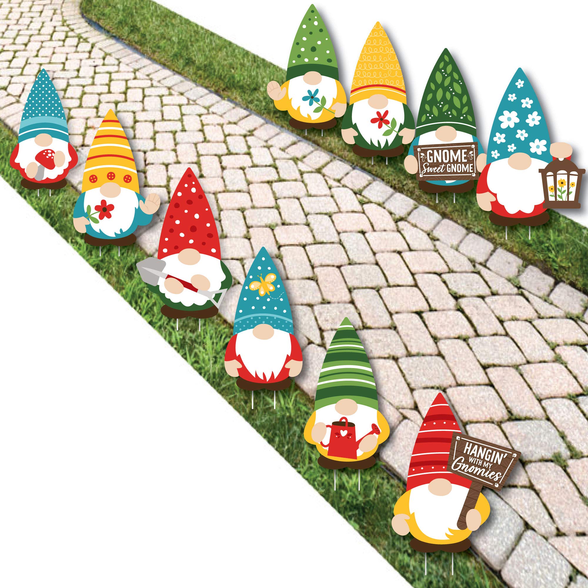 Big Dot of Happiness Garden Gnomes - Lawn Decorations - Outdoor Forest Gnome Party Yard Decorations - 10 Piece