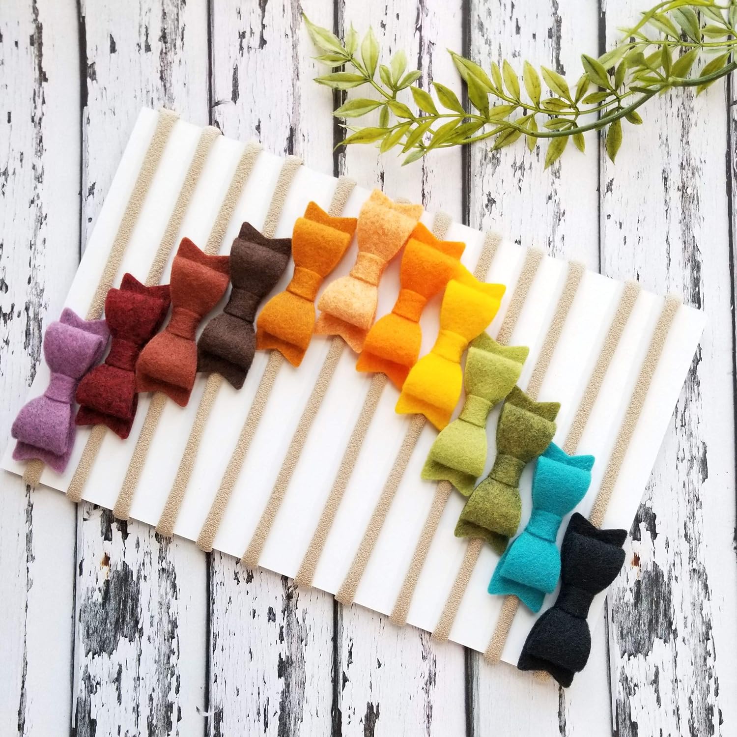 Baby bows and headbands, Soft nylon headbands, newborn to toddler, Rainbow Colors, set of 12 (Rustic Rainbow)
