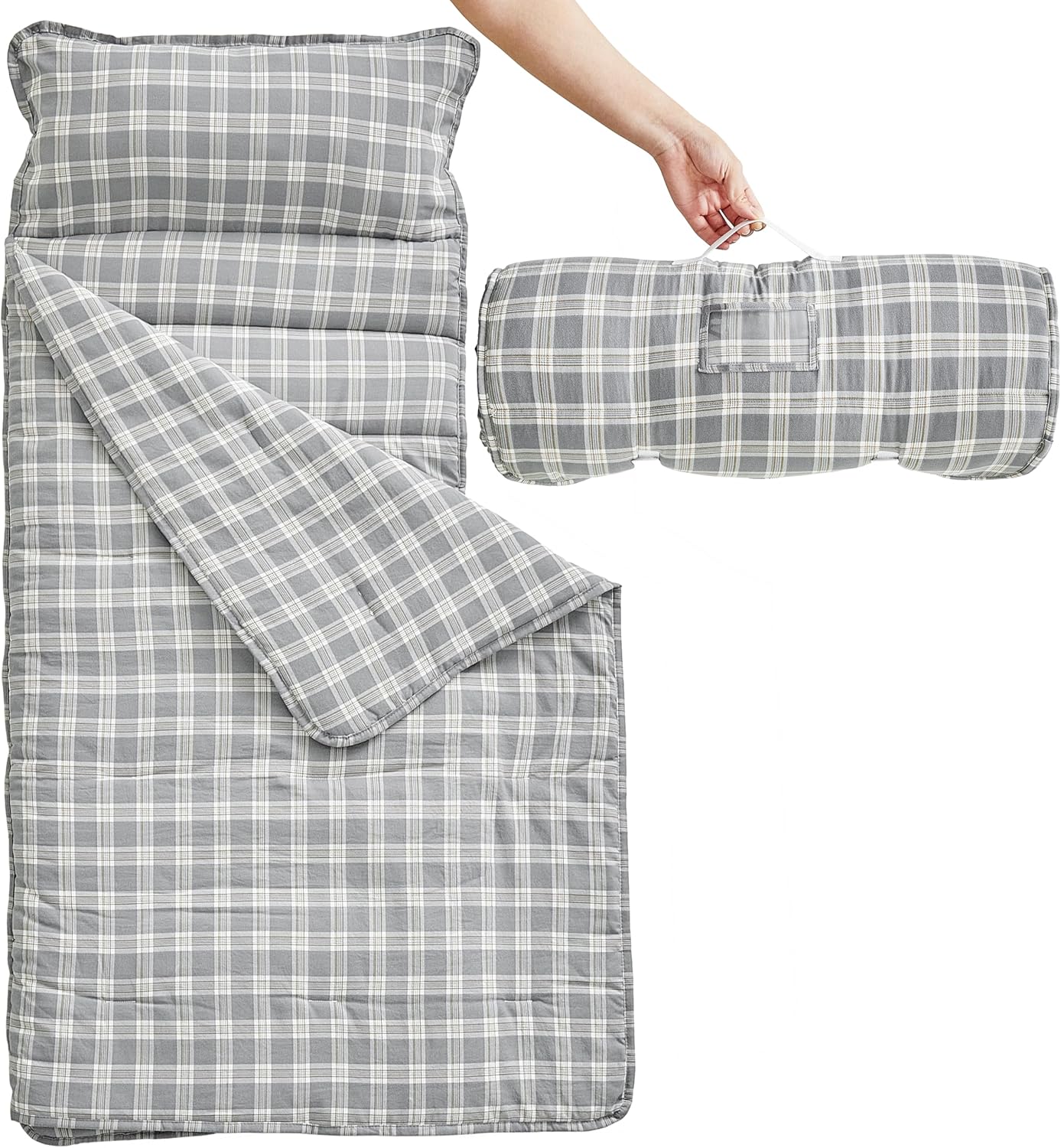 Toddler Nap Mat with Pillow and Blanket,Extra Large Roll Up Kids Sleeping Mat,Soft Slumber Bags for Girls,Perfect for Daycare,Preschool Travel Camping Gray - Image 1 of 7