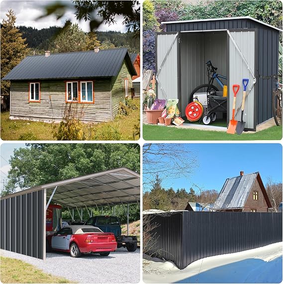 Mondeer 14PCS Metal Roofing Sheets, 7m², 110 x 46 cm, Dark Grey | Corrugated Roofing Sheets, Galvanised Steel Trapezoidal Grooved Roof for Garage Carport Shed Greenhouse Kennels Panels