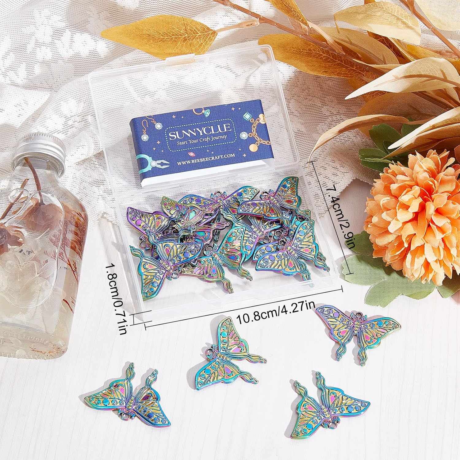 SUNNYCLUE 1 Box 20Pcs Butterfly Charms Gothic Style Moth Large Butterflies Rainbow Color Wings Big Wing Charm Moon Phase Crescent Colorful Animal Pendants for Jewelry Making DIY Craft - Image 6