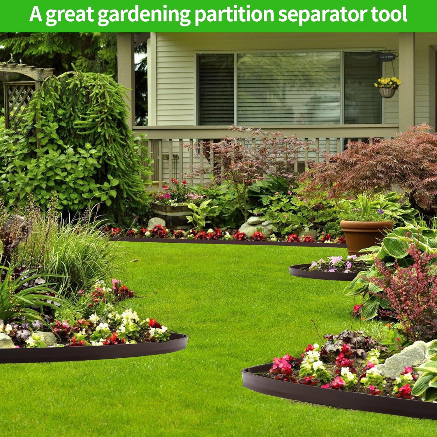 Landscape Edging Kit Flexible Lawn Edging, Landscape Edging Border 66 FT with 60 Spikes, 2" Tall No Dig Garden Edging Roll for Landscaping Flower Beds Yard Pathway (2IN x 66FT, Brown)