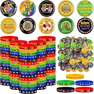 Quelay 100 Sets Hispanic Heritage Month Party Favor, Bracelets Buttons Pin